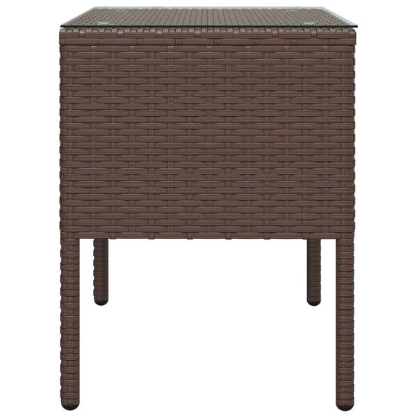 vidaXL Table d'appoint marron 53x37x48 cm poly rotin et verre tremp&eacute;