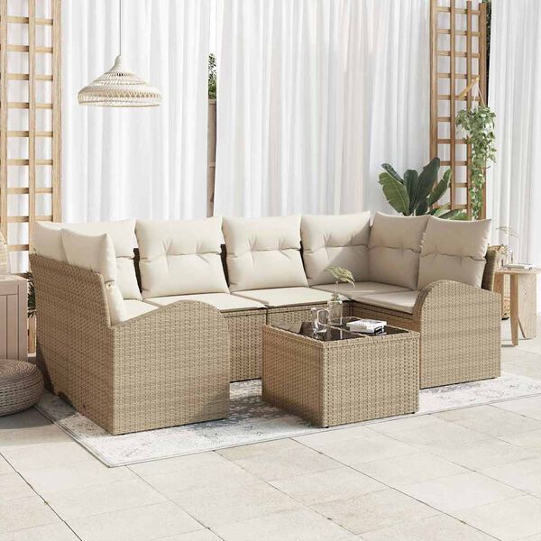 vidaXL Ensemble de canap&eacute; de jardin avec coussin 7 pcs Beige et cr&egrave;me