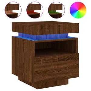 vidaXL Armoire de chevet avec lumi&egrave;res LED ch&ecirc;ne marron 40x39x48,5 cm