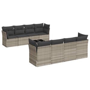 vidaXL Salon de jardin 9 pcs avec coussins gris clair r&eacute;sine tress&eacute;e