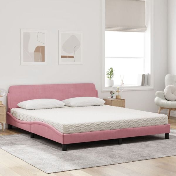 vidaXL Lit avec matelas Dover rose 180x200 cm velours