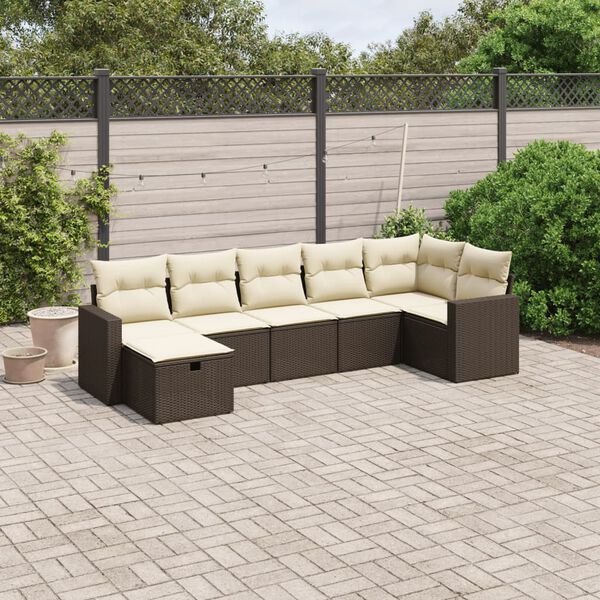 vidaXL Salon de jardin avec coussins 7 pcs marron r&eacute;sine tress&eacute;e