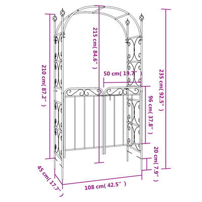 vidaXL Arche de jardin avec portail noir 108x45x235 cm acier