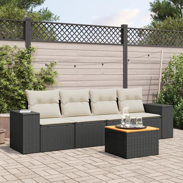 vidaXL Salon de jardin 5 pcs avec coussins noir r&eacute;sine tress&eacute;e