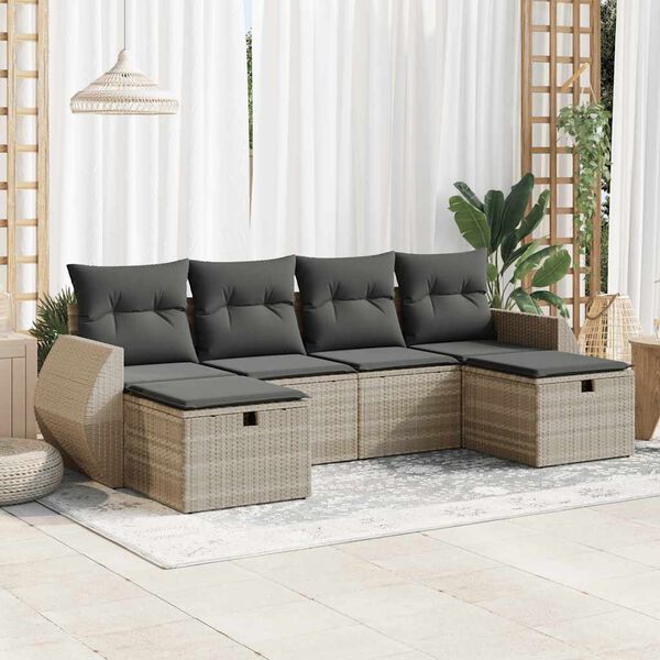 vidaXL Salon de jardin 6 pcs avec coussins gris clair r&eacute;sine tress&eacute;e
