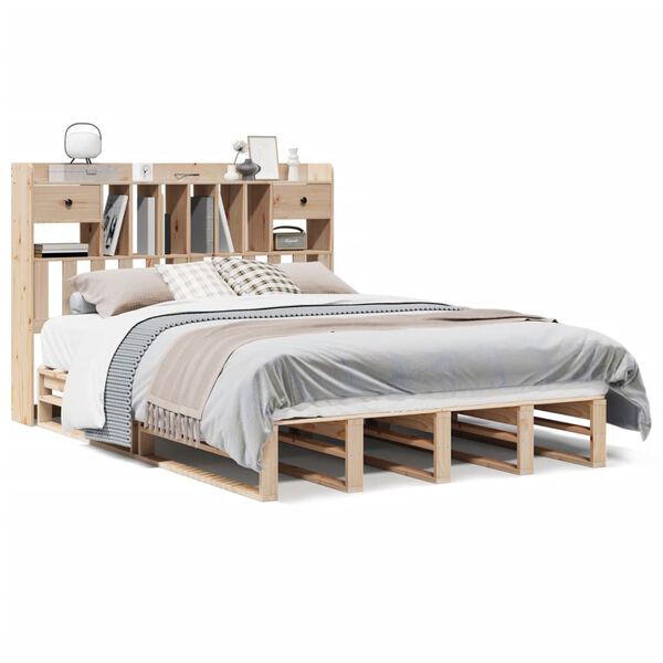 vidaXL Lit biblioth&egrave;que sans matelas 140x190 cm bois de pin massif