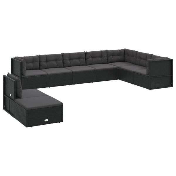 vidaXL Salon de jardin 9 pcs avec coussins Noir R&eacute;sine tress&eacute;e