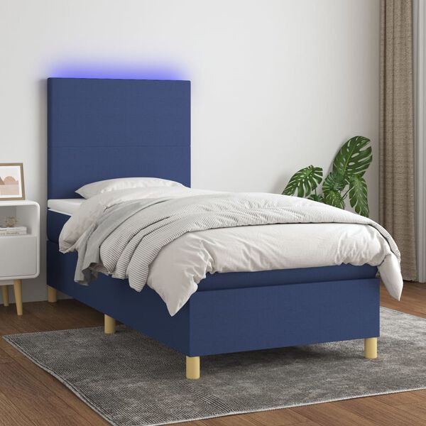 vidaXL Sommier &agrave; lattes de lit et matelas et LED Bleu 100x200 cm Tissu