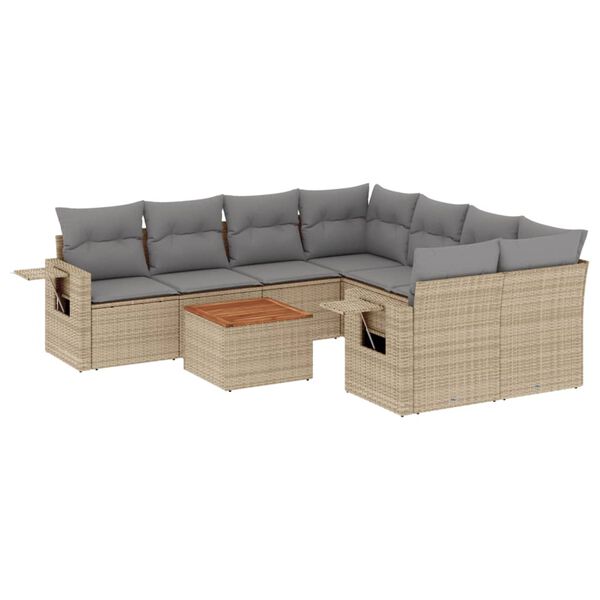 vidaXL Salon de jardin avec coussins 9pcs m&eacute;lange beige r&eacute;sine tress&eacute;e