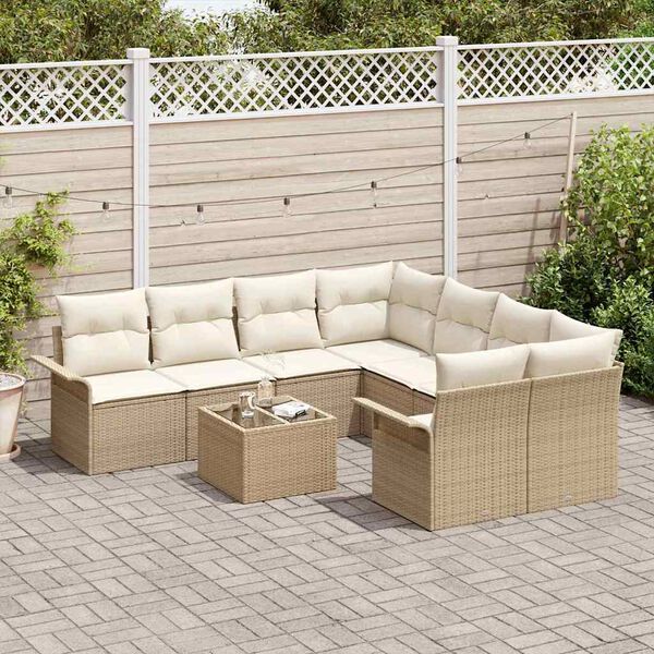 vidaXL Ensemble de canap&eacute; de jardin 9 pcs Beige Poly rotin