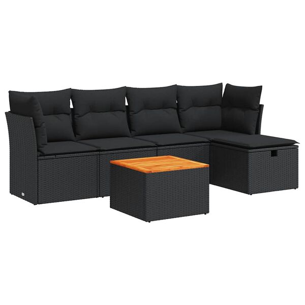 vidaXL Salon de jardin 6 pcs avec coussins noir r&eacute;sine tress&eacute;e