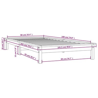 vidaXL Cadre de lit Marron miel 90x190 cm Bois de pin massif Simple