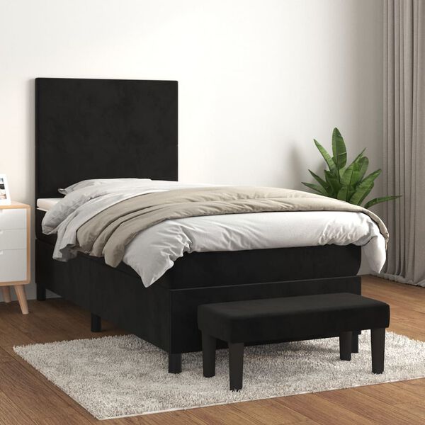 vidaXL Sommier &agrave; lattes de lit avec matelas Noir 90x200 cm Velours