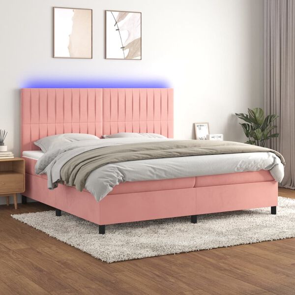 vidaXL Sommier &agrave; lattes de lit matelas et LED Rose 200x200 cm Velours