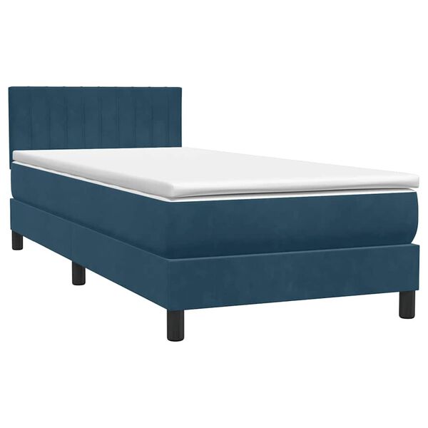 vidaXL Sommier &agrave; lattes de lit et matelas bleu fonc&eacute; 80x210 cm velours