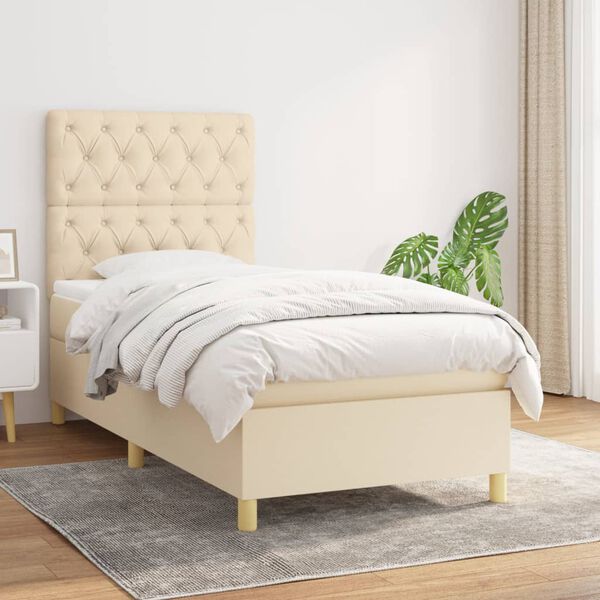 vidaXL Sommier &agrave; lattes de lit avec matelas Cr&egrave;me 80x200 cm Tissu