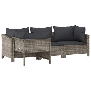vidaXL Salon de jardin 4 pi&egrave;ces avec coussins en polyrotin gris