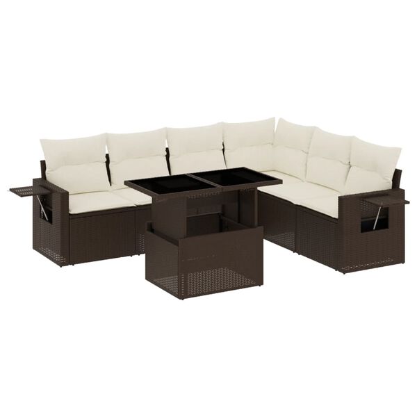 vidaXL Salon de jardin avec coussins 7 pcs marron r&eacute;sine tress&eacute;e