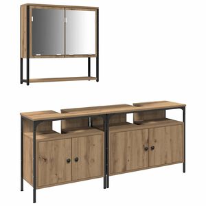 vidaXL Ensemble de mobilier de salle de bain avec &eacute;tag&egrave;re 3 pcs Marron