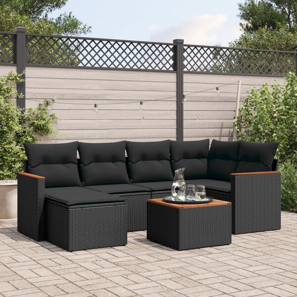 vidaXL Salon de jardin 7 pcs avec coussins noir r&eacute;sine tress&eacute;e