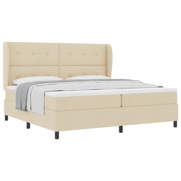 vidaXL Lit &agrave; ressorts avec matelas Cr&egrave;me 200 x 200 cm tissu