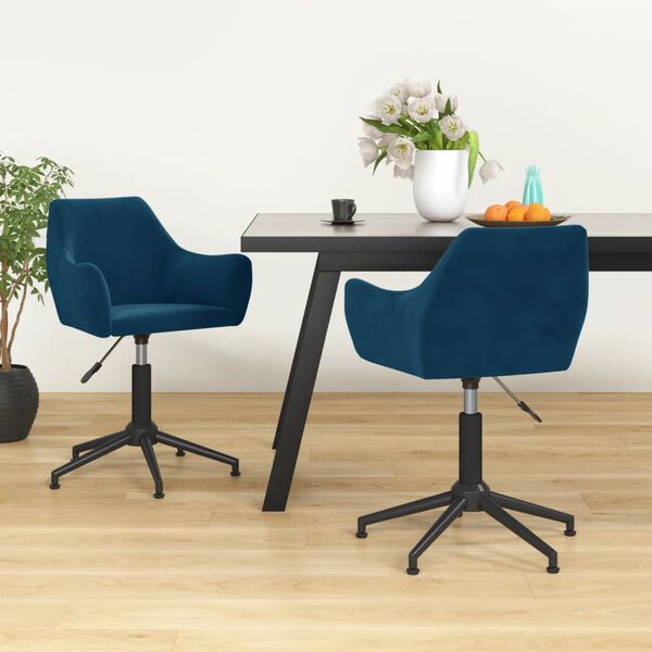 vidaXL Chaises pivotantes &agrave; manger lot de 2 bleu velours