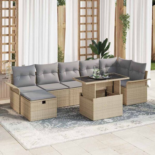 vidaXL Ensemble de canap&eacute; de jardin 8 pcs Beige Poly rotin
