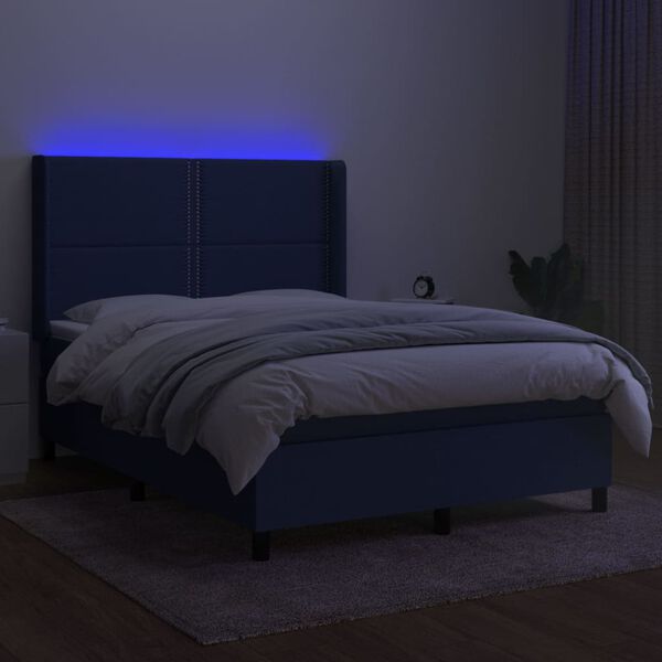 vidaXL Sommier &agrave; lattes de lit matelas LED Bleu 140x190 cm Tissu