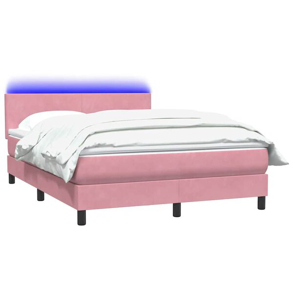 vidaXL Sommier &agrave; lattes de lit avec matelas et LED rose 160x210 cm velours