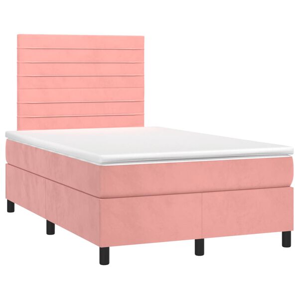 vidaXL Sommier &agrave; lattes de lit et matelas LED rose 120x190 cm velours