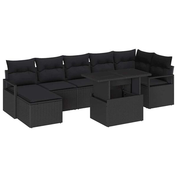 vidaXL Ensemble de canapé de jardin 8 pcs Noir Poly rotin