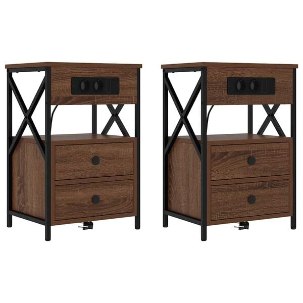 vidaXL Cabinet de chevet avec tiroir 2 pcs Ch&ecirc;ne brun 40 x 31 x 60 cm