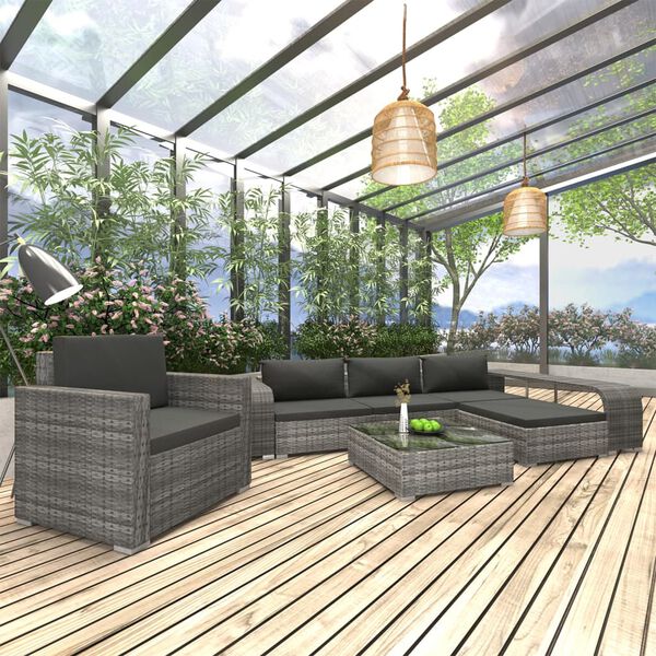vidaXL Salon de jardin 8 pcs avec coussins résine tressée gris