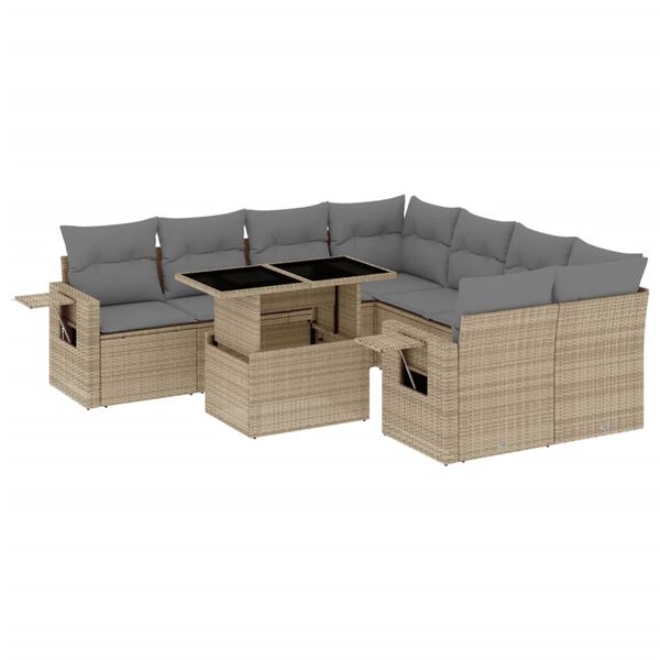 vidaXL Salon de jardin avec coussins 9 pcs beige r&eacute;sine tress&eacute;e