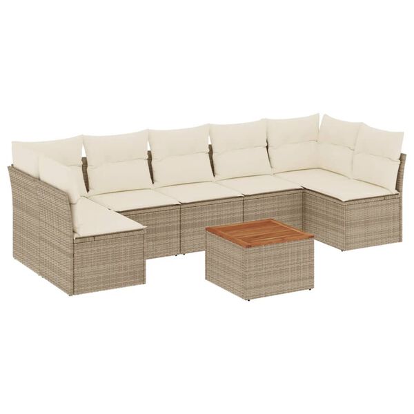 vidaXL Salon de jardin avec coussins 8 pcs beige r&eacute;sine tress&eacute;e