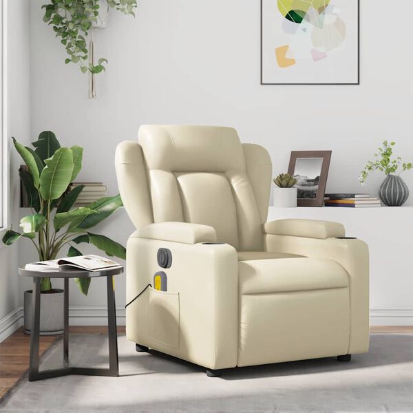 vidaXL Fauteuil inclinable de massage Crème Similicuir