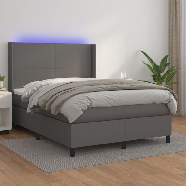vidaXL Sommier &agrave; lattes de lit matelas LED Gris 140x190cm Similicuir