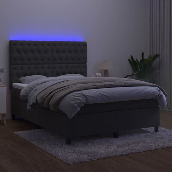 vidaXL Sommier &agrave; lattes de lit matelas et LED Gris fonc&eacute; 140x190 cm