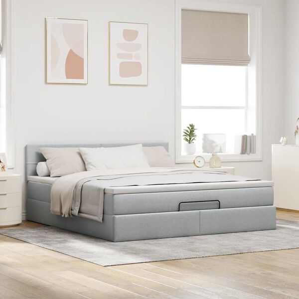 vidaXL Lit ottoman avec matelas gris clair 160x200 cm tissu