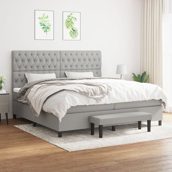 vidaXL Sommier &agrave; lattes de lit avec matelas Gris clair 200x200cm Tissu