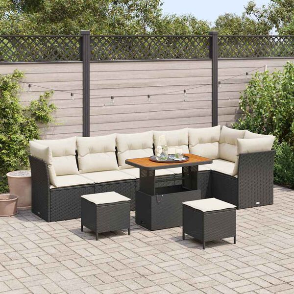 vidaXL Ensemble de canap&eacute; de jardin 9 pcs Noir polyrotin