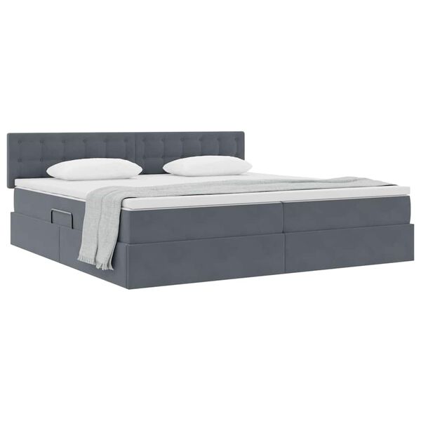vidaXL Lit de Rangement avec matelas Gris fonc&eacute; 200 x 200 cm Velours