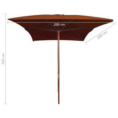vidaXL Parasol d'extérieur avec mât en bois Terre cuite 200x300 cm
