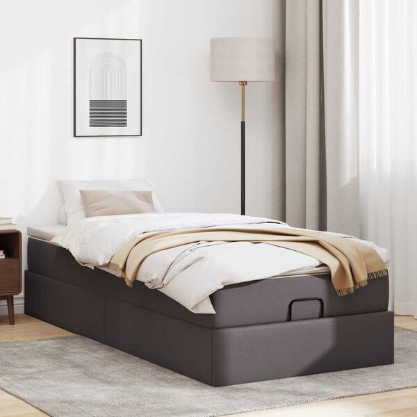 VidaXL Cadre de lit ottoman avec matelas gris 100x200 cm similicuir