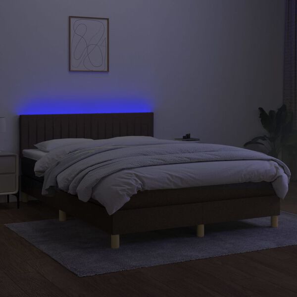 vidaXL Sommier &agrave; lattes de lit matelas et LED Marron fonc&eacute; 140x190 cm