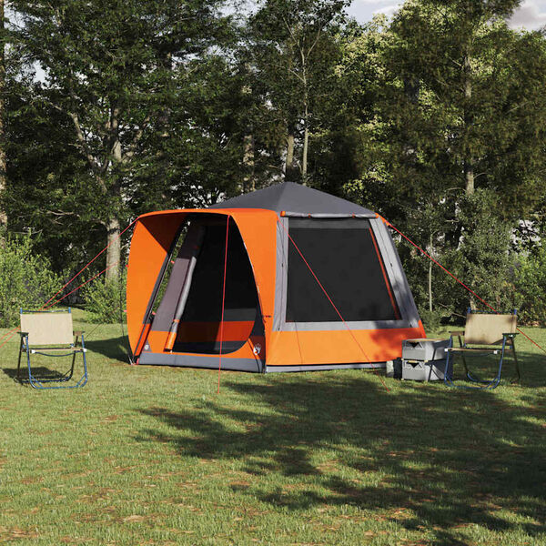 vidaXL Tente de camping Gris et orange 420 x 420 x 227 cm Polyester