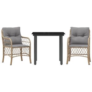 vidaXL Ensemble de bistro 3 pcs coussins m&eacute;lange beige r&eacute;sine tress&eacute;e