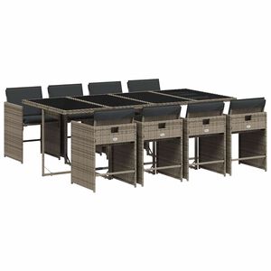 vidaXL Ensemble &agrave; manger de jardin 9 pcs coussins gris r&eacute;sine tress&eacute;e