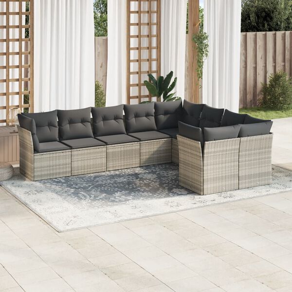 vidaXL Salon de jardin 9 pcs avec coussins gris clair r&eacute;sine tress&eacute;e