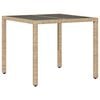 vidaXL Table de jardin dessus en verre beige 90x90x75cm r&eacute;sine tress&eacute;e
